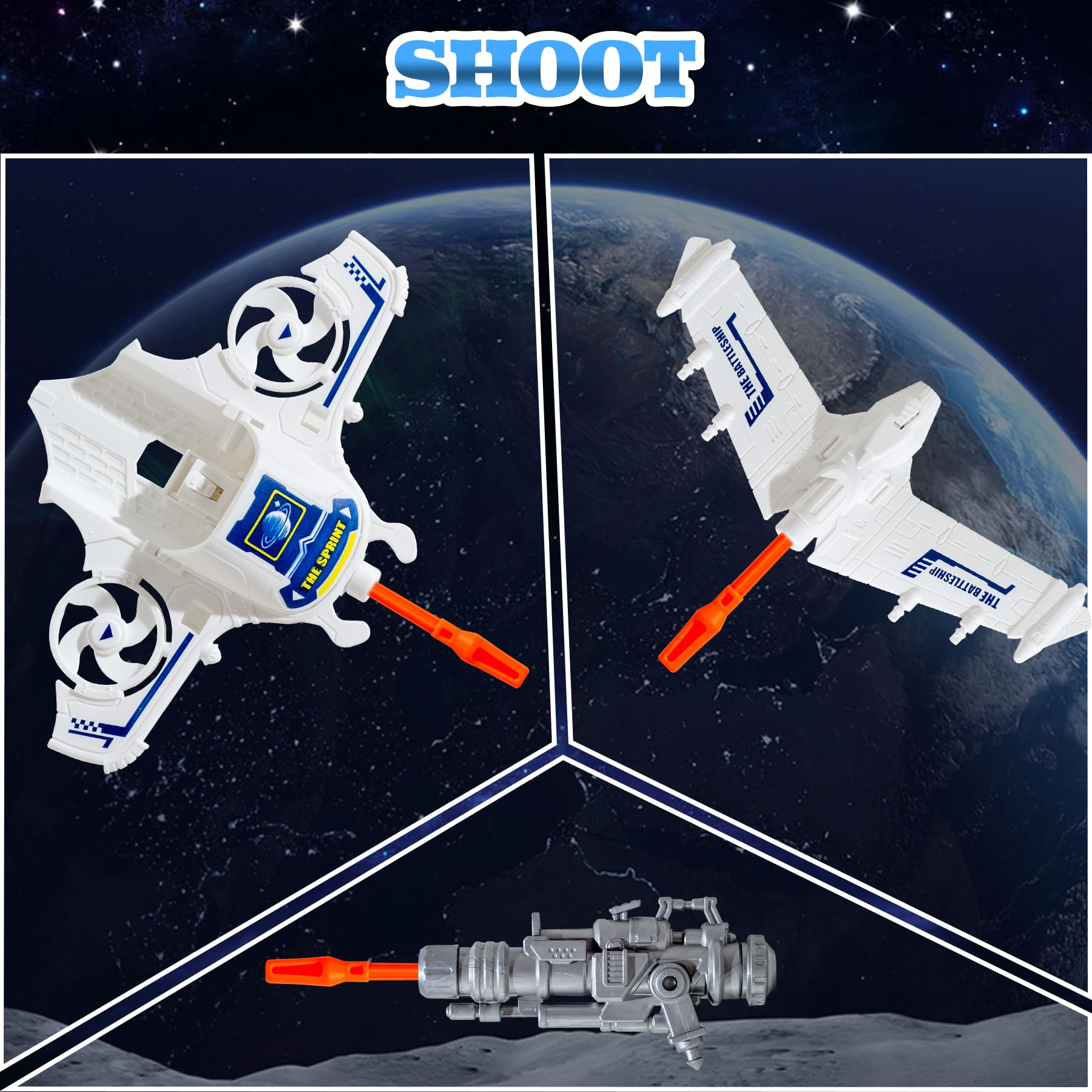 Wbzle aerospace playset with airplanes and flying saucers for imaginative missions.