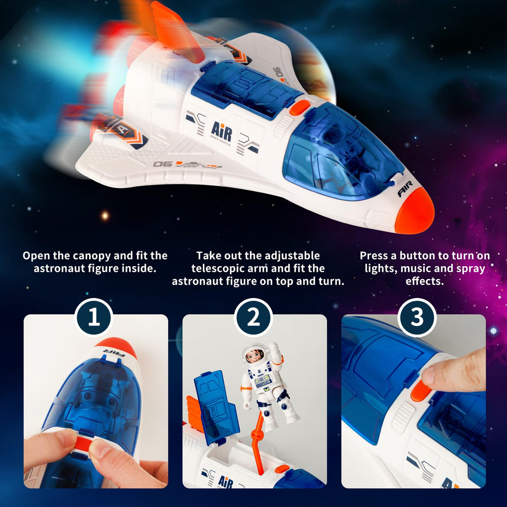Wbzle Spaceship Shuttle toy rear hatch open for interactive access.