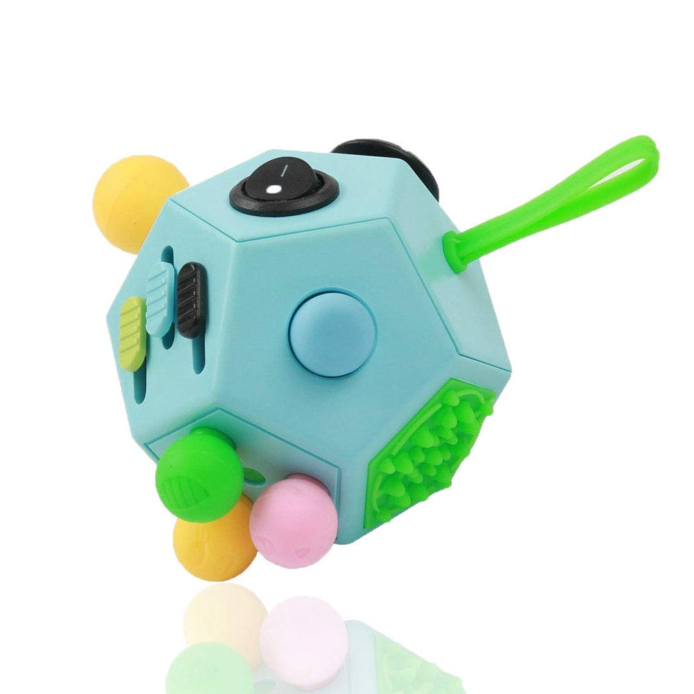 WCZCBOYA 12-sided blue cube fidget for quick stress relief on the go.