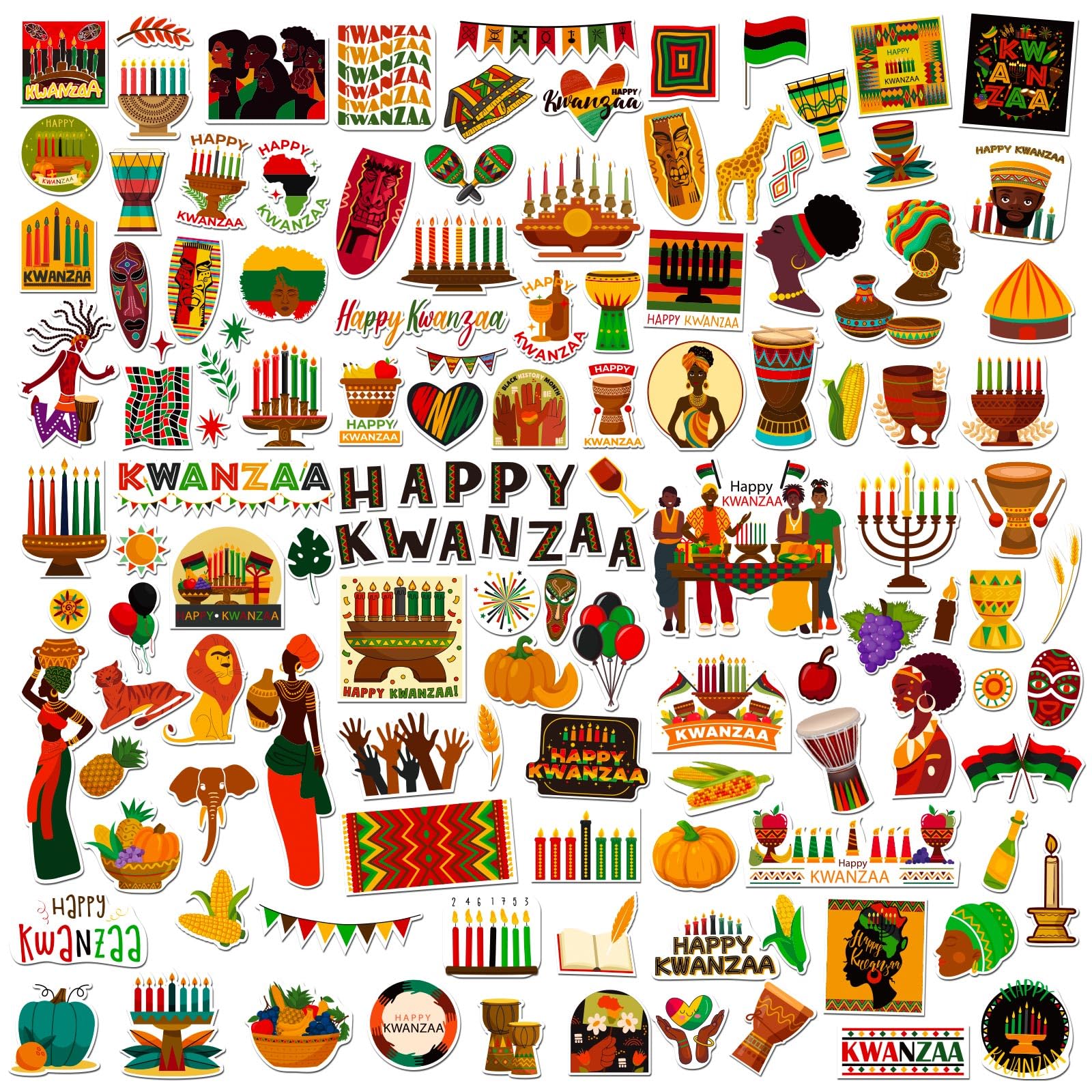 WDAHDHP Kwanzaa stickers 16 sheets for kids' crafts and party decor