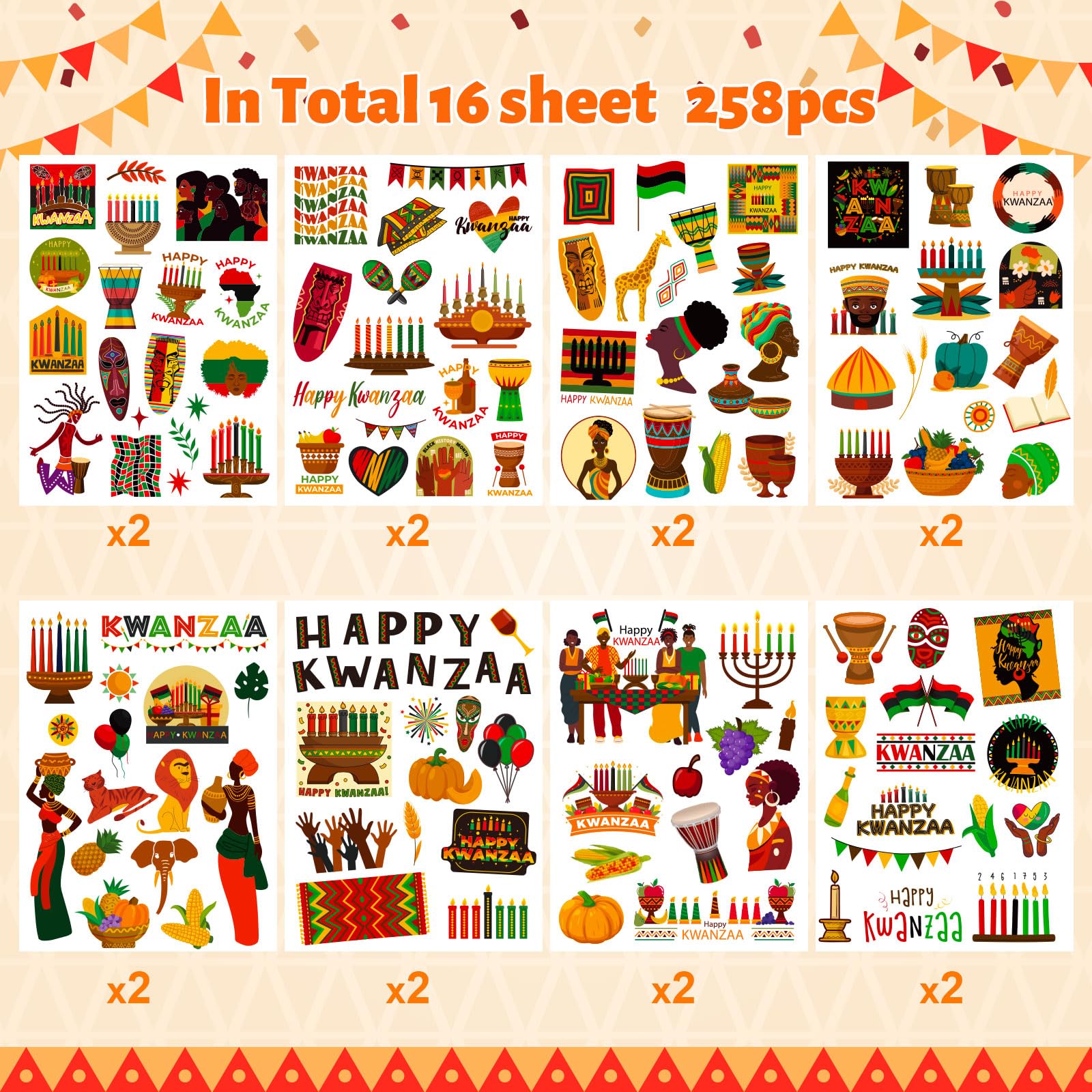 WDAHDHP Kwanzaa stickers variety designs for gifts and invitations