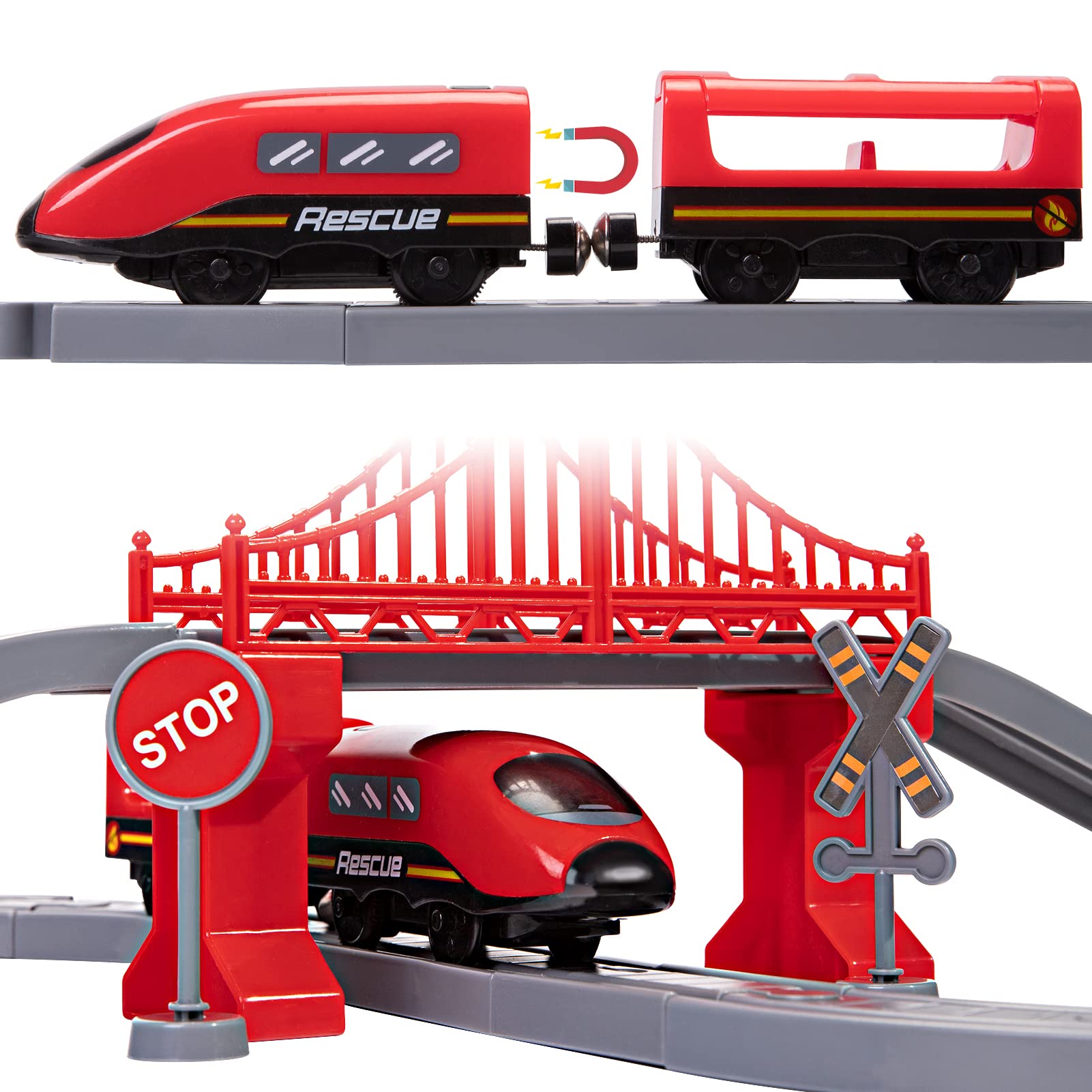 Wdmiya battery-operated train provides lively movement and sounds.