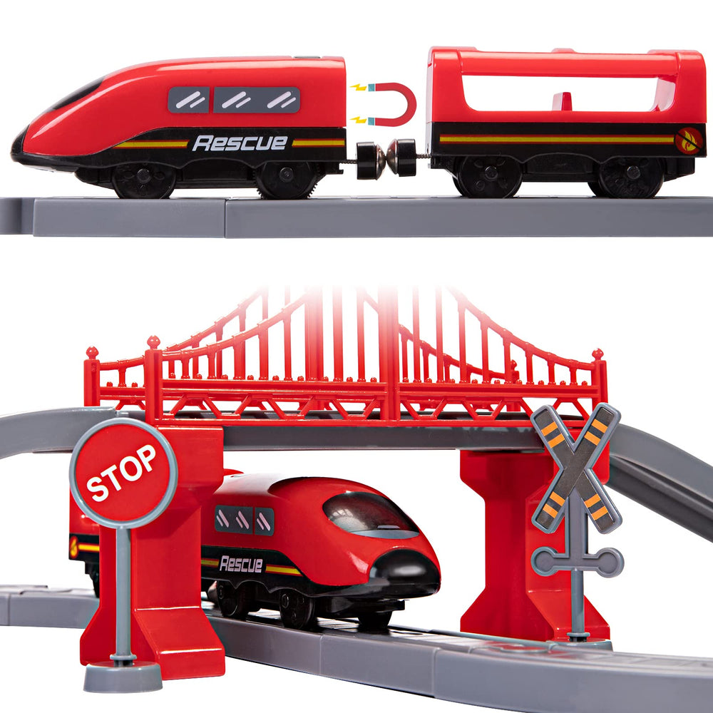 Wdmiya battery-operated train provides lively movement and sounds.