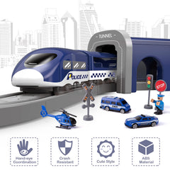 Wdmiya police car on bright tracks for action-filled pretend missions.