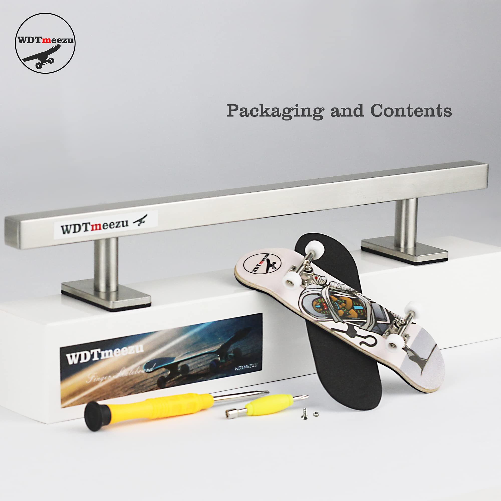 WDTMEEZU fingerboard rail metal base with anti-slip pad for stability.