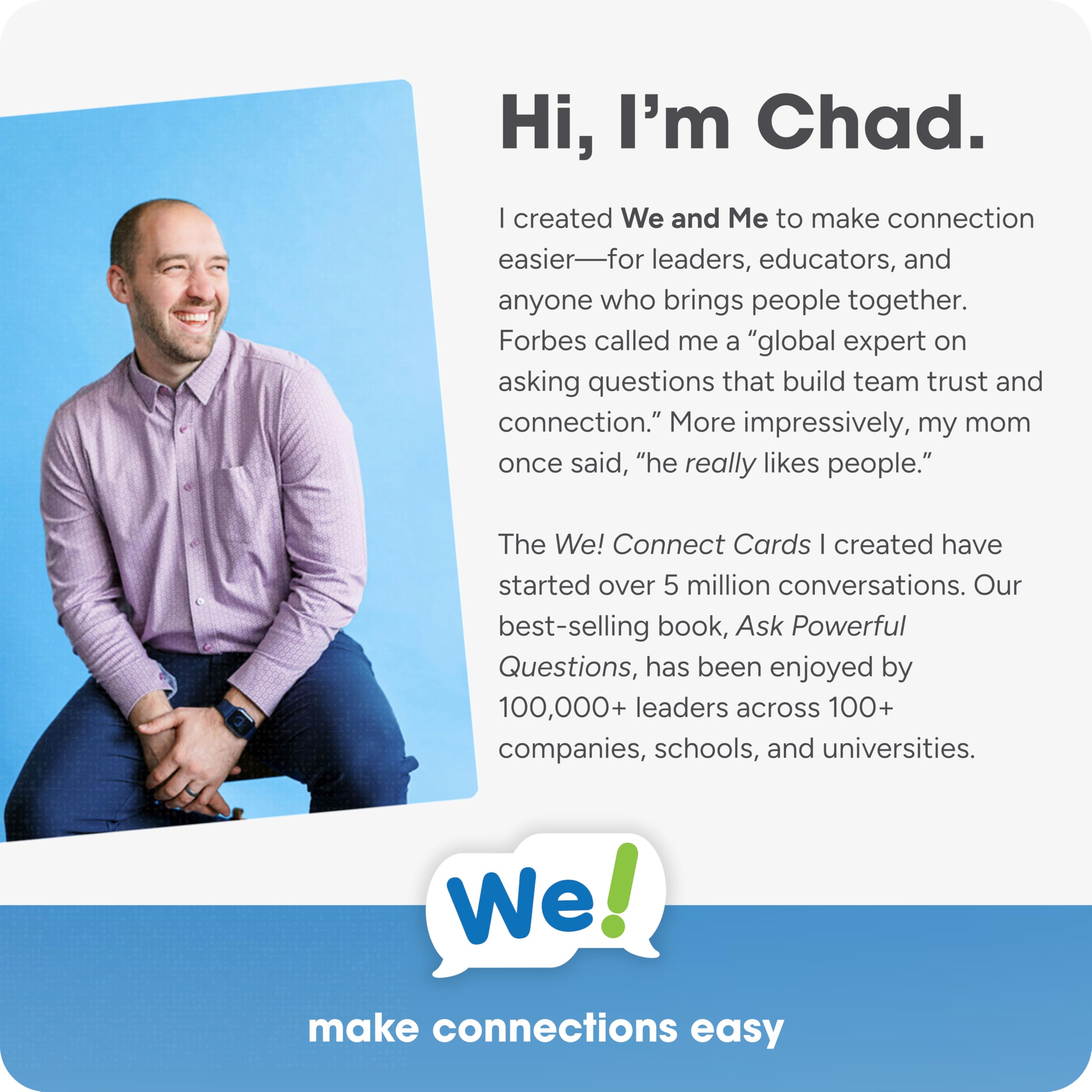 We! Connect Cards activity descriptions guide engaging sessions.
