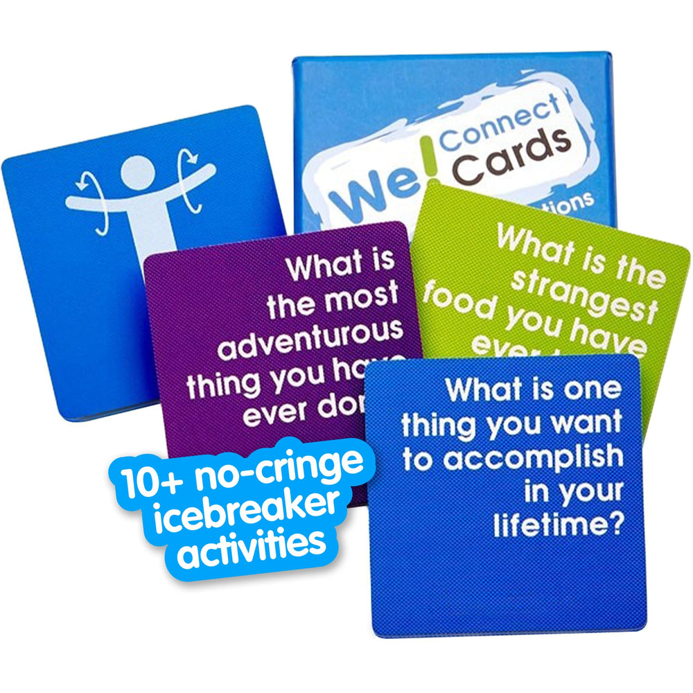 We! Connect Cards deck opening, ready to spark conversations in teams.