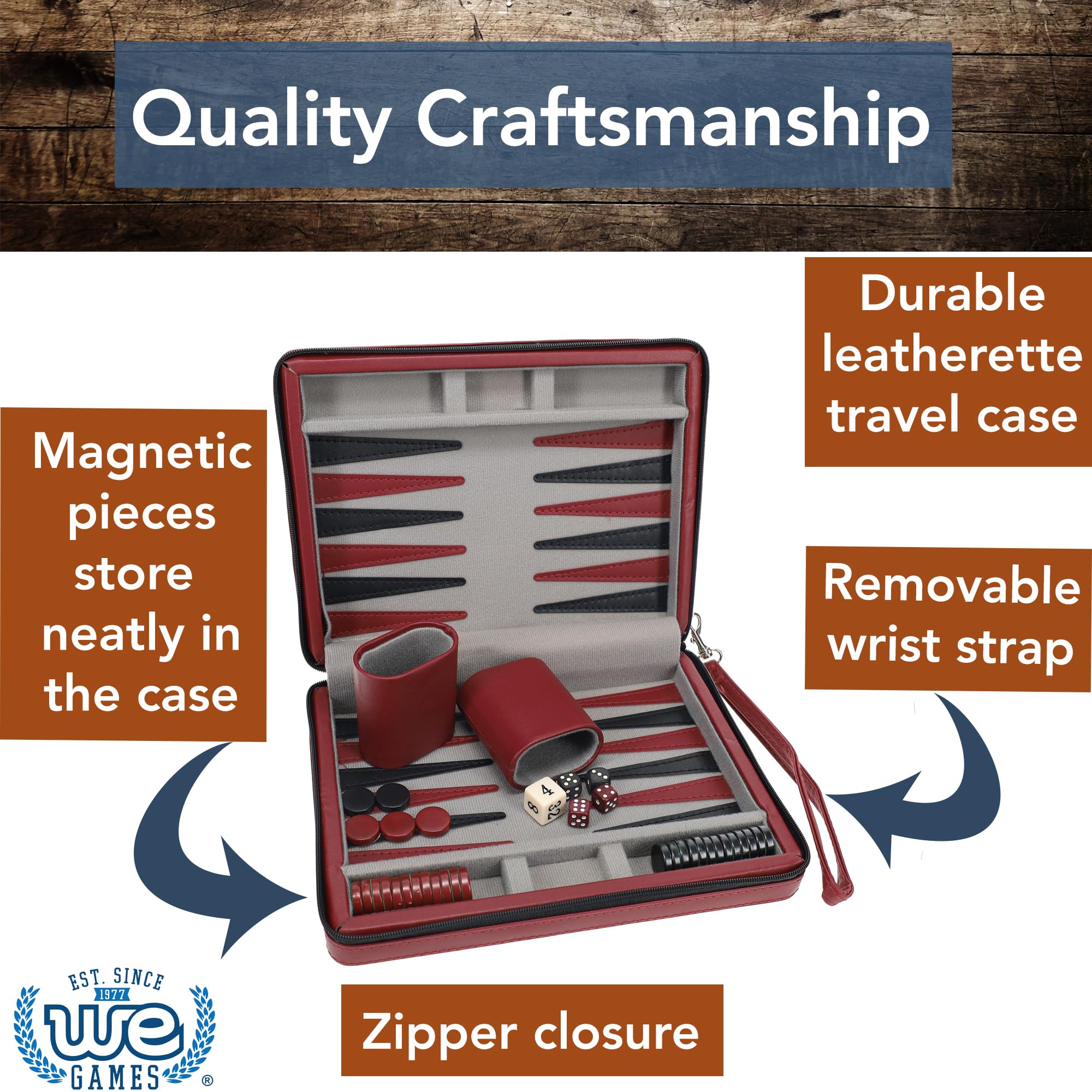 WE Games backgammon magnetic pieces stay in place during travel