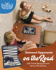 WE Games magnetic backgammon pieces enable smooth travel play.