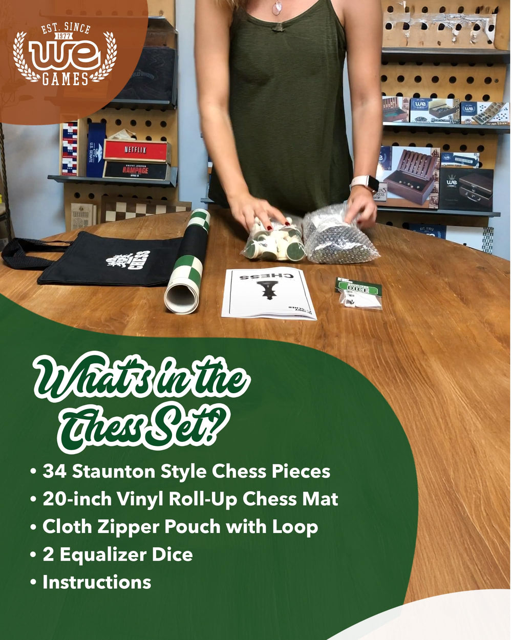 WE Games green vinyl board invites smooth play on any surface