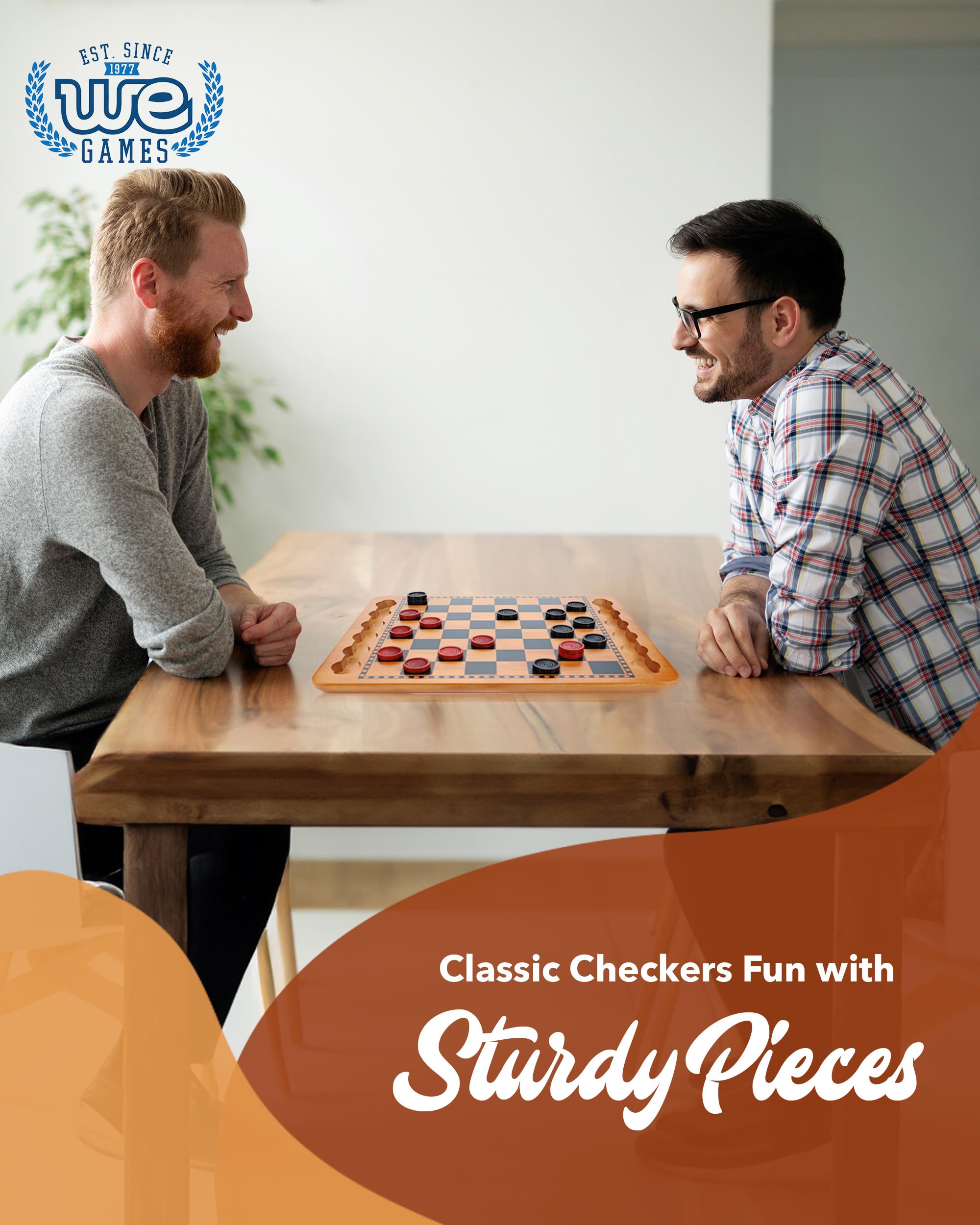 WE Games 24 red and black checkers pieces for clear, competitive play.