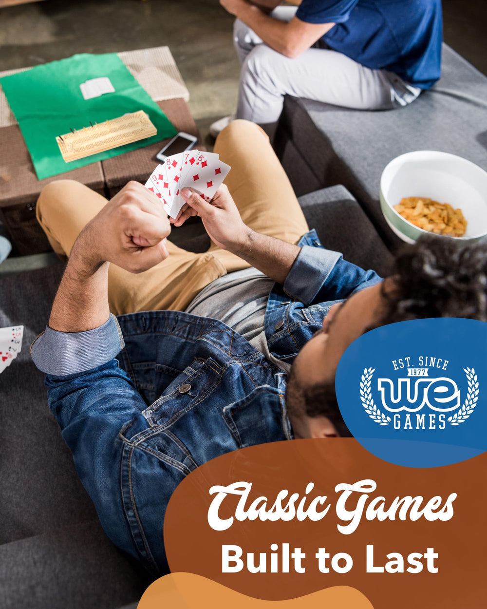 WE Games includes deck of cards and 9 metal pegs.