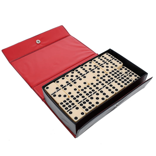 WE Games domino case with snap closure keeps tiles secure during travel.