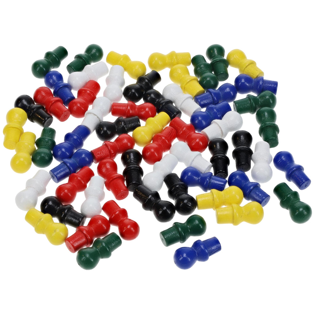 WE Games replacement wooden pegs for Chinese Checkers in bright colors for easy identification.