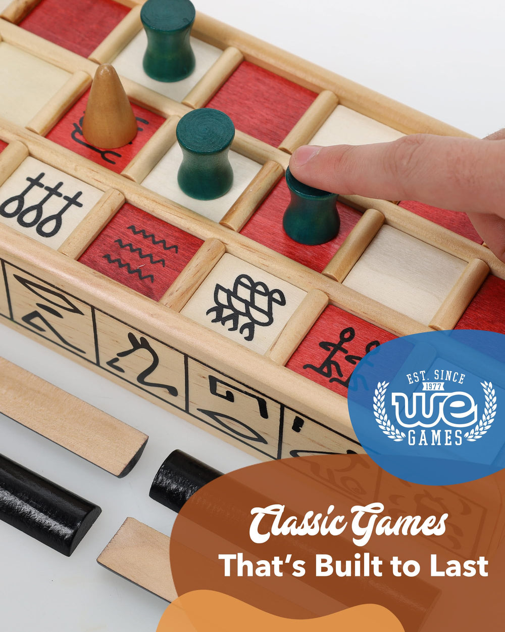 WE Games Senet board ready for display or travel use.