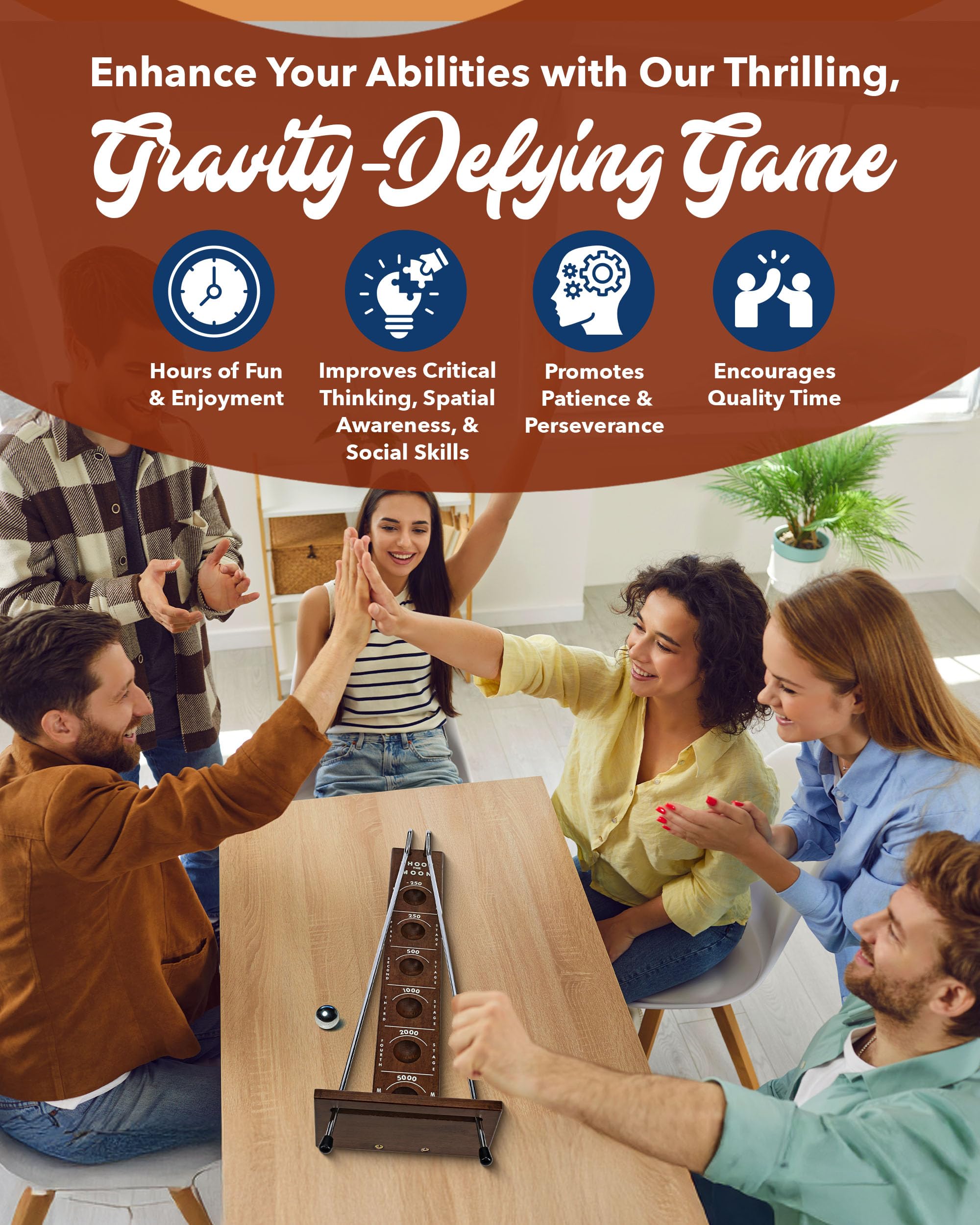 WE Games Shoot The Moon cozy game room centerpiece invites friends.