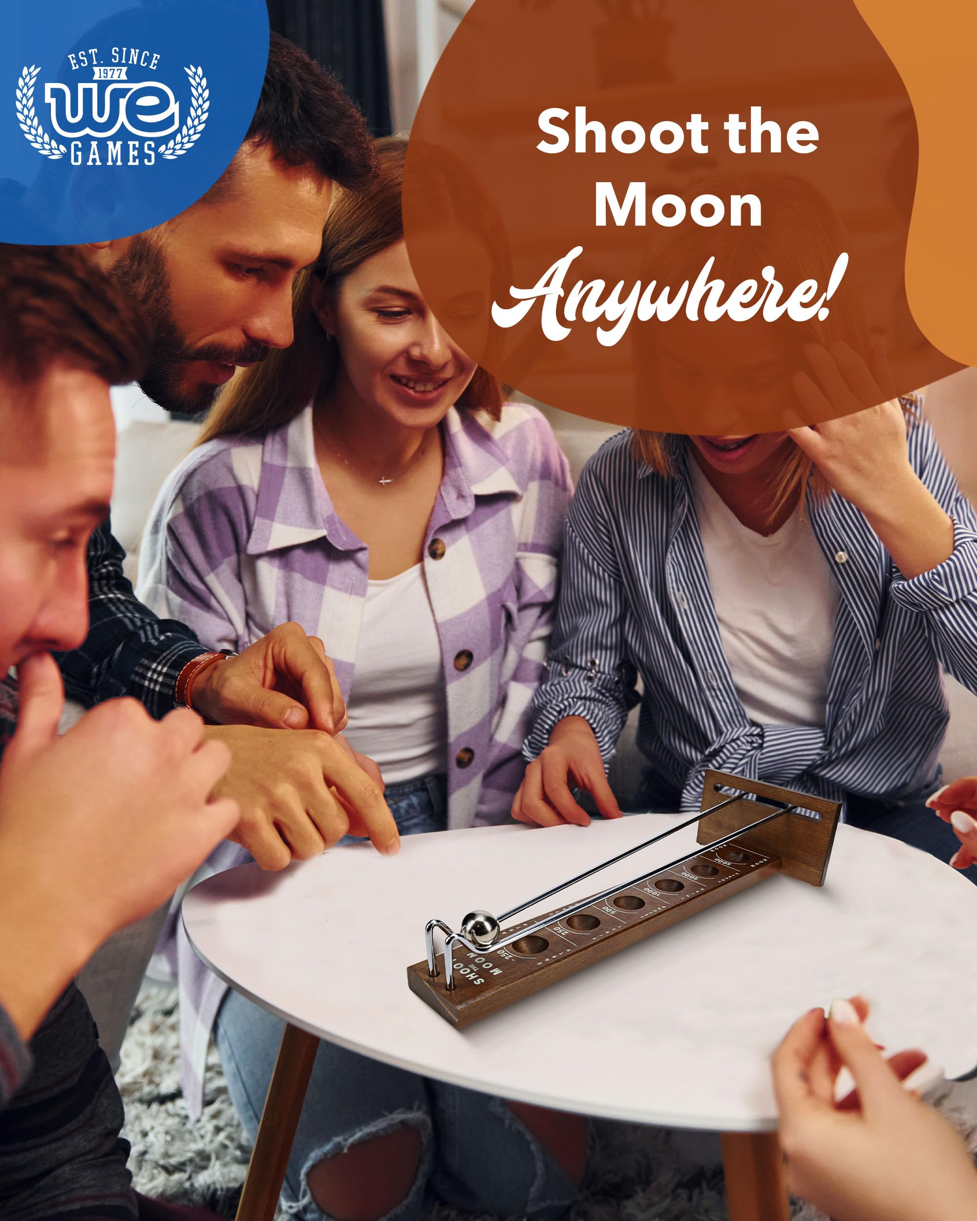 WE Games Shoot The Moon hand-crafted finish supports long-lasting enjoyment.