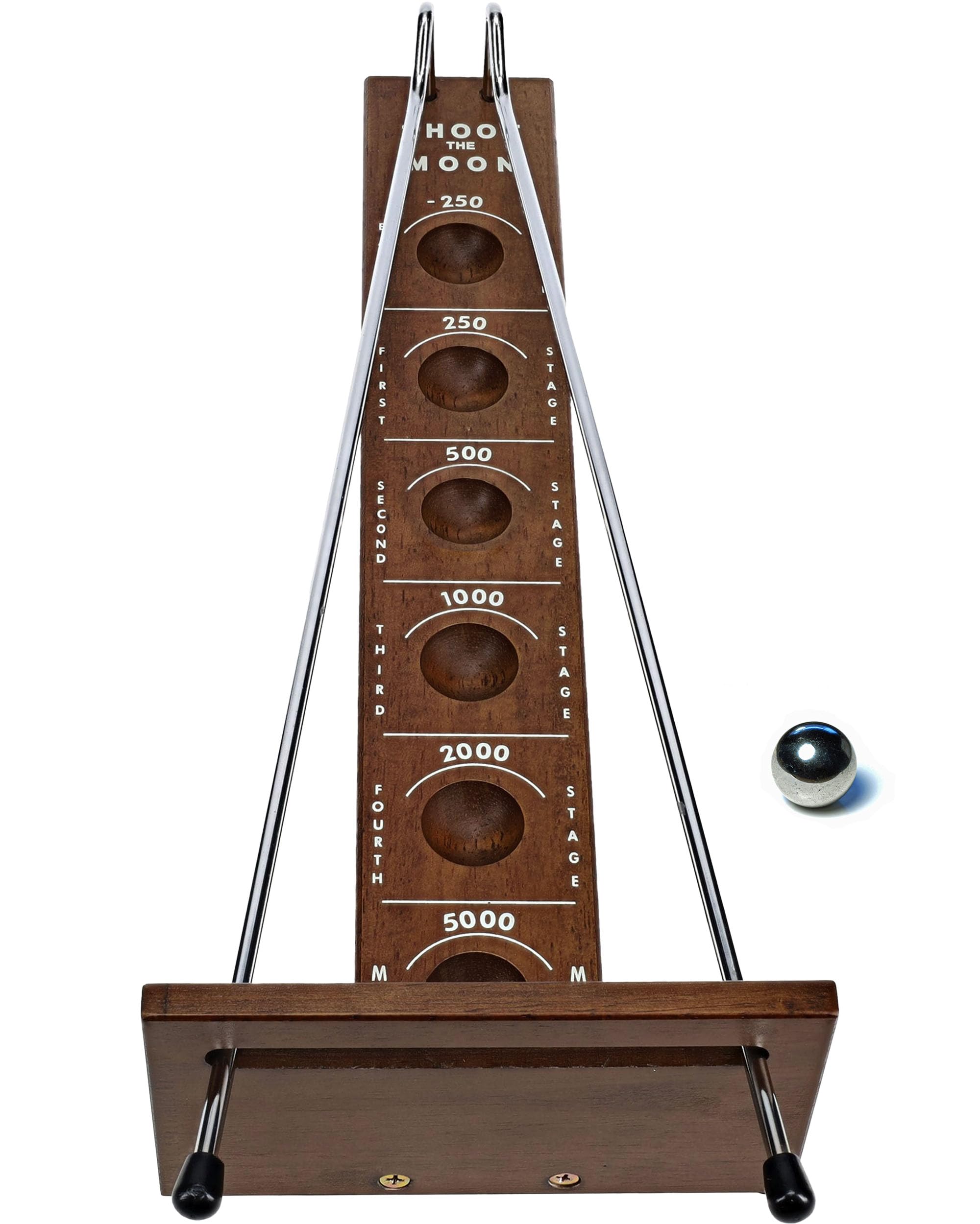 WE Games Shoot The Moon large wooden board top view promotes family game nights.