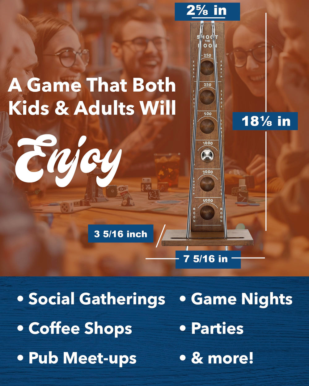 WE Games Shoot The Moon retro design adds vintage flair to any space.
