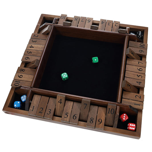 WE Games Shut The Box 14-inch board invites family gameplay and strategic rolling.