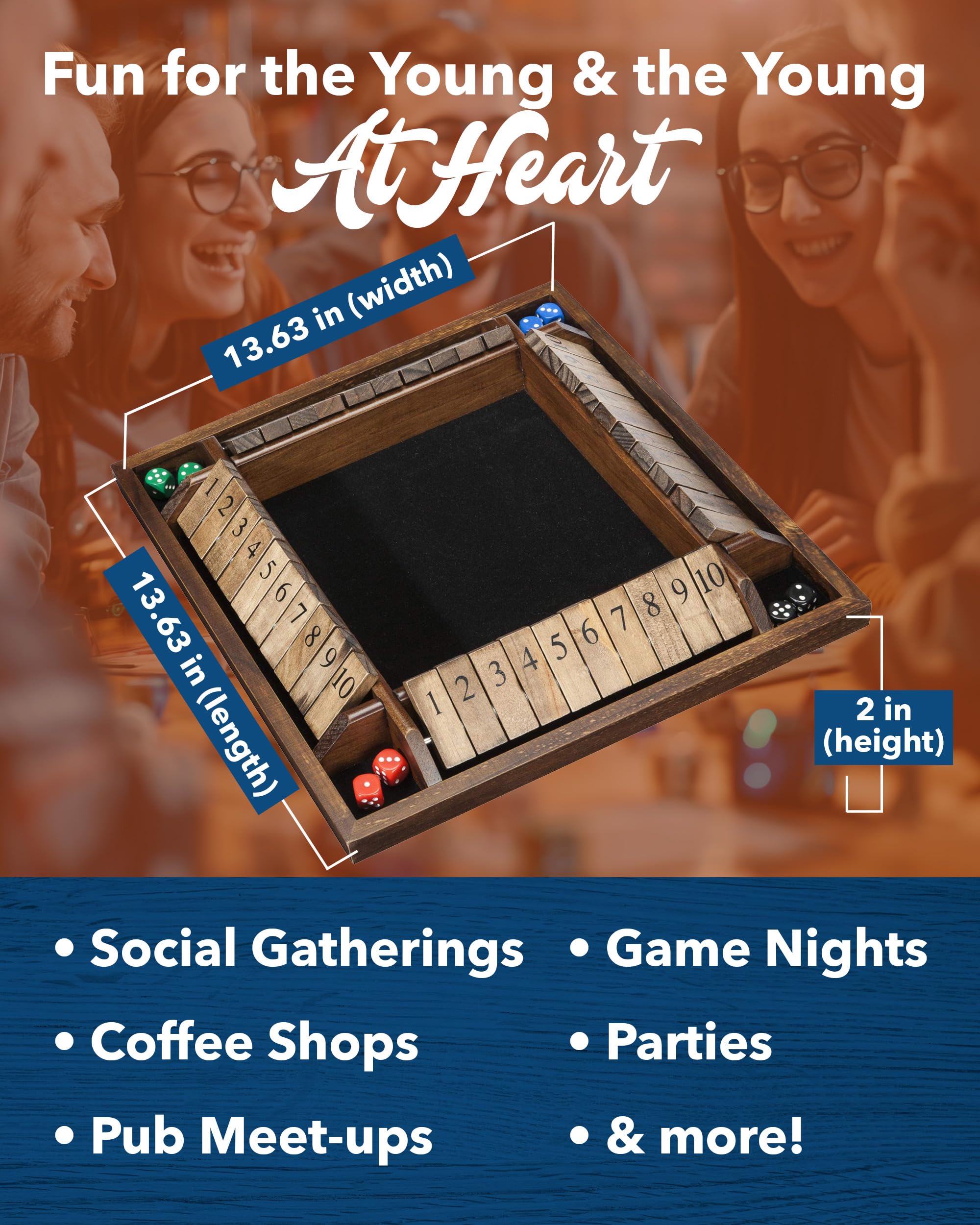 WE Games Shut The Box wooden board closeup shows craftsmanship and durability.