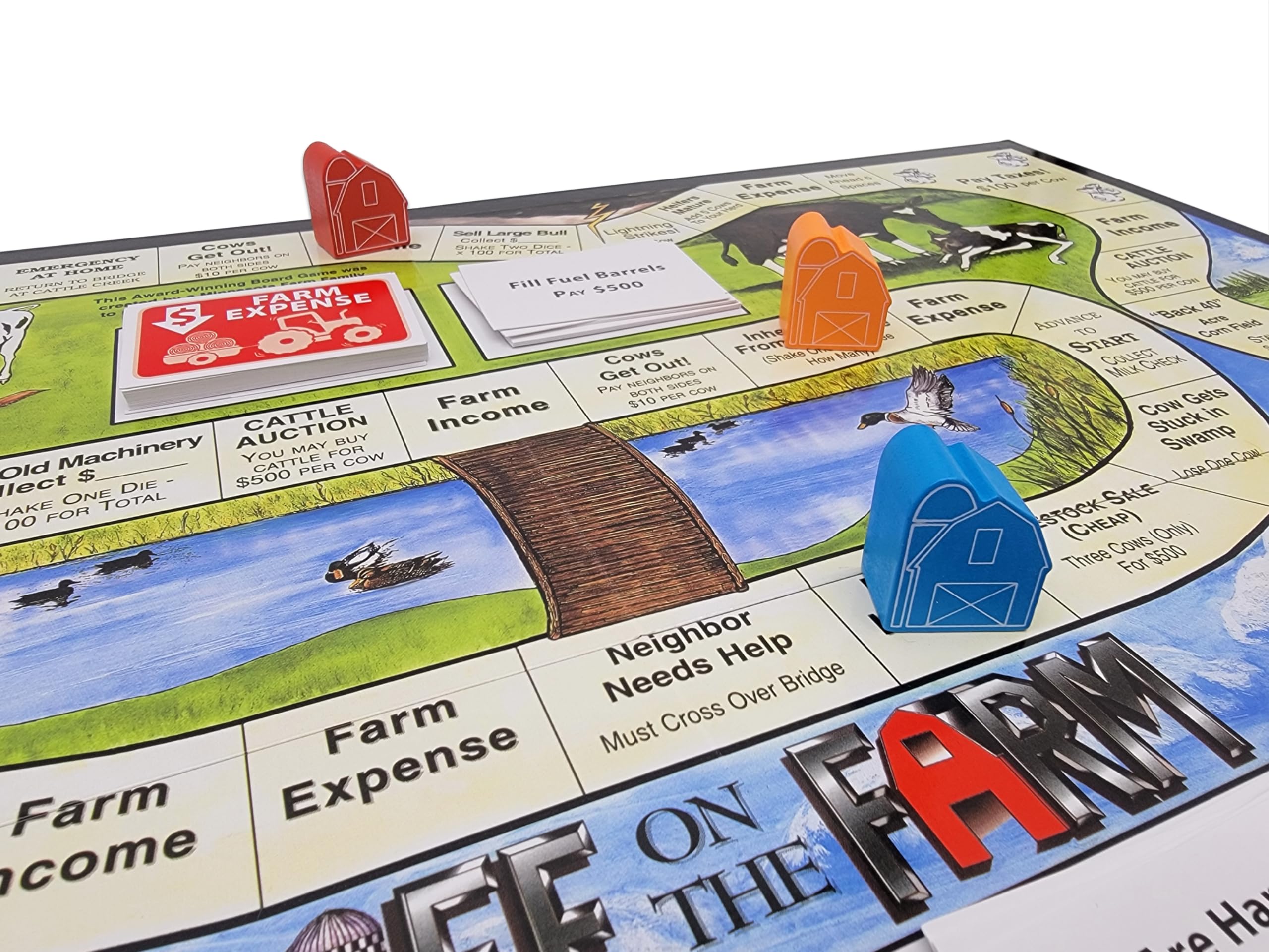 We R Fun Life on the Farm gameboard showing income and expenses track.