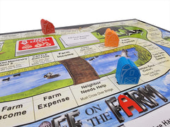 We R Fun Life on the Farm gameboard showing income and expenses track.