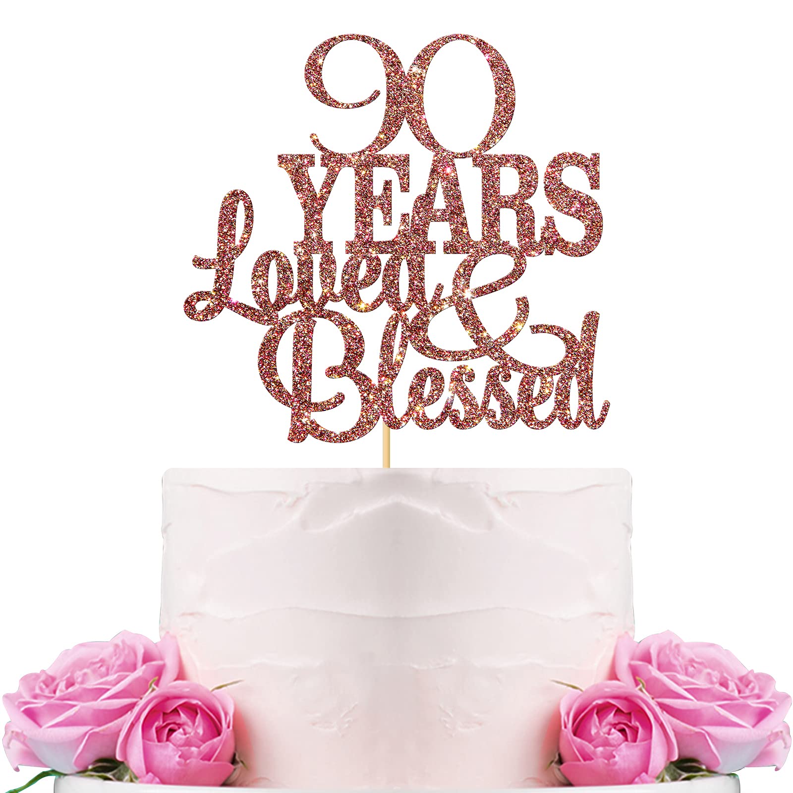 WeBenison 90th birthday cake topper with rose gold glitter for festive celebrations.