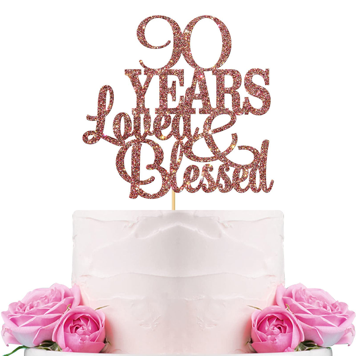 WeBenison 90th birthday cake topper with rose gold glitter for festive celebrations.
