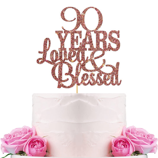 WeBenison 90th birthday cake topper with rose gold glitter for festive celebrations.