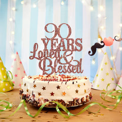 WeBenison party topper with rose gold sparkle enhances cake presentation.