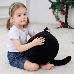 WeBingo Black Cat Plush nap-pillow for desk breaks or bedtime.