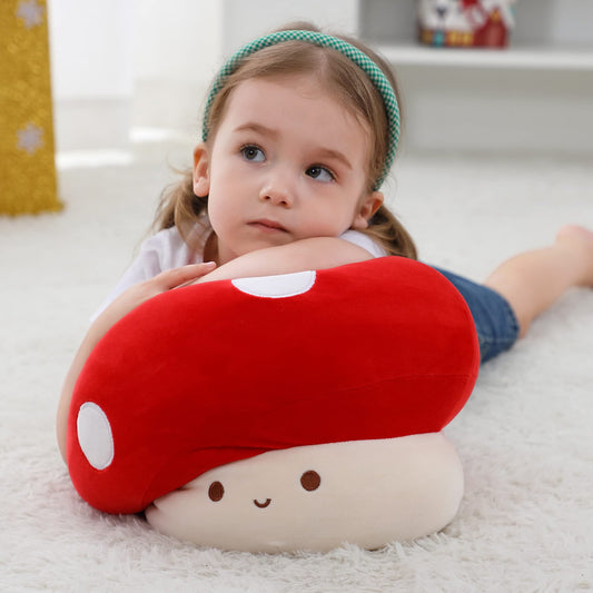 WeBingo mushroom plush close-up of big eyes for kid-friendly charm