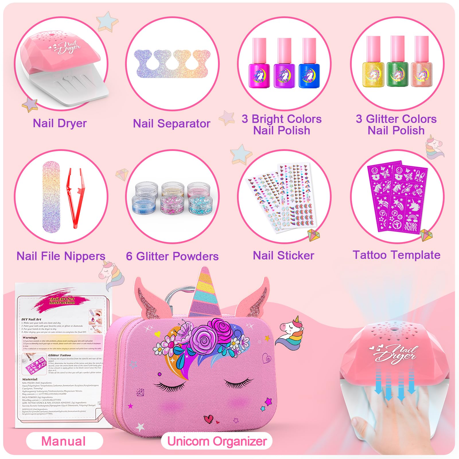 Websonaw glitter powder and diamonds add sparkle to nail art.