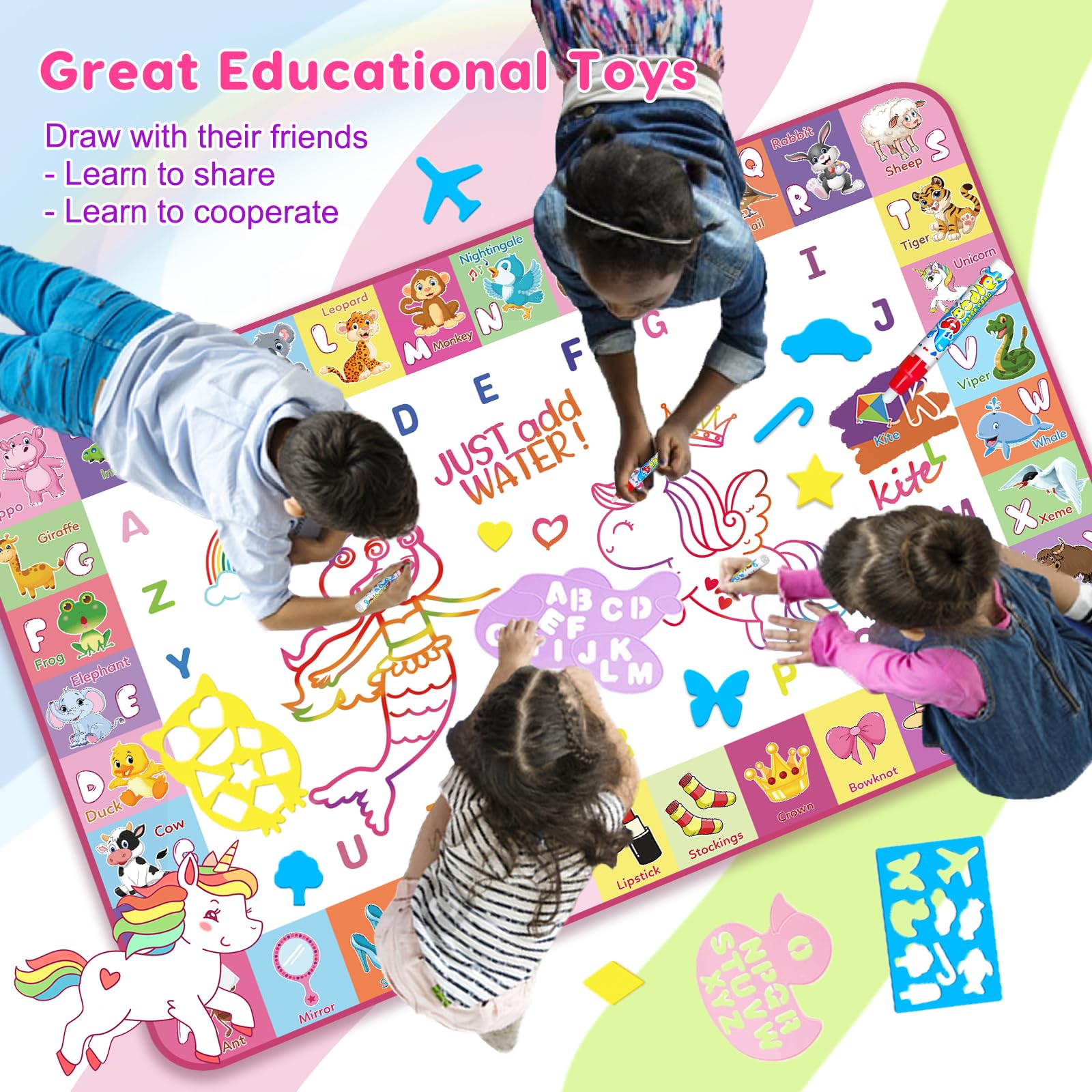 Wedopro water doodle mat drawing templates guide shapes and letters