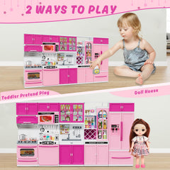 Wee Wonders open cabinets provide neat toy kitchen storage