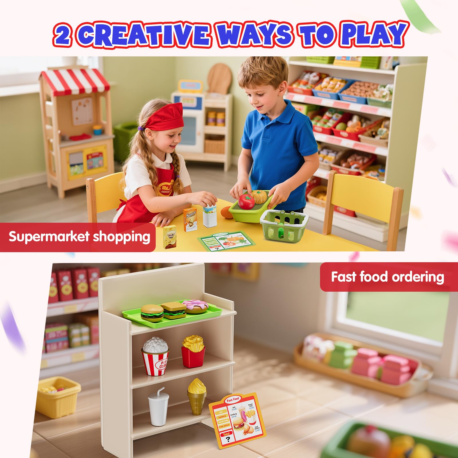 Wee Wonders menu items and food accessories set for restaurant or grocery role-play