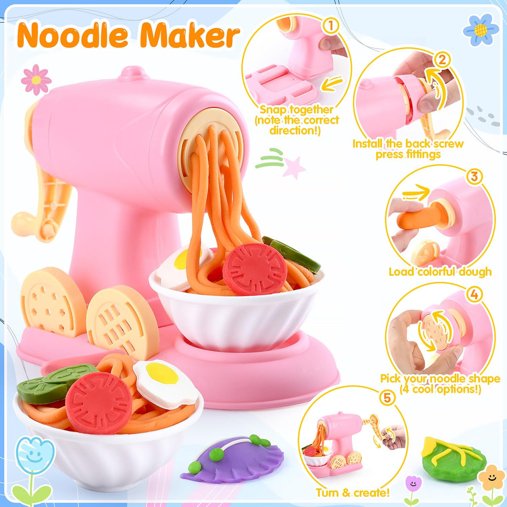 WeeHomm 5-in-1 color dough noodle maker supports creative pretend dining adventures.