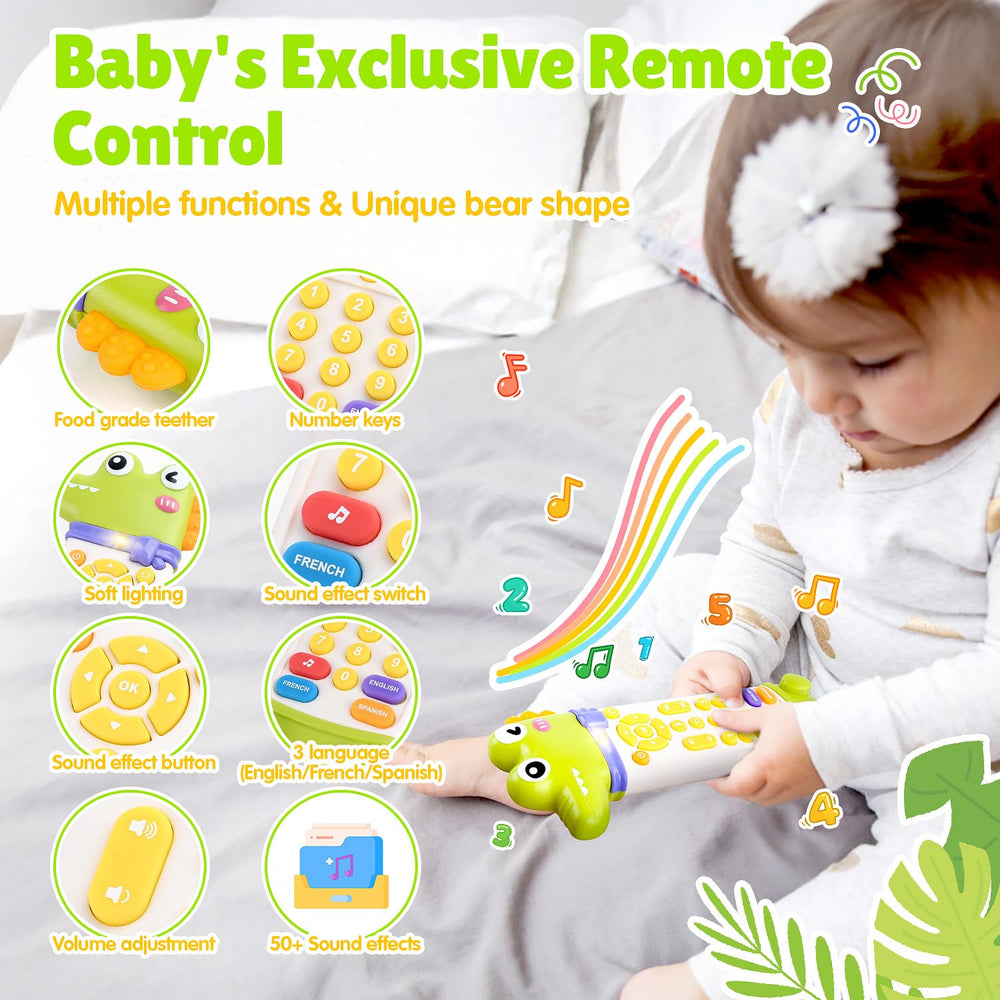 WeeHomm remote teether buttons close-up highlights tactile learning through lights and sounds