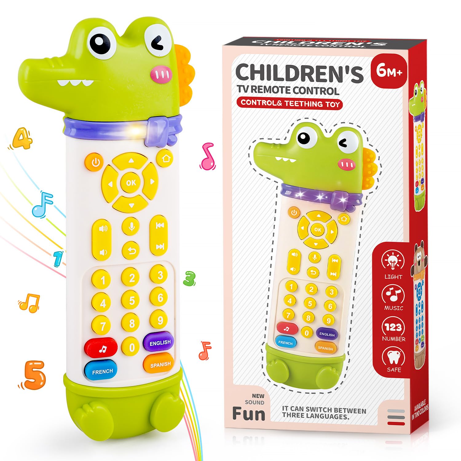 WeeHomm baby remote teether crocodile front view promotes gum relief and curious play