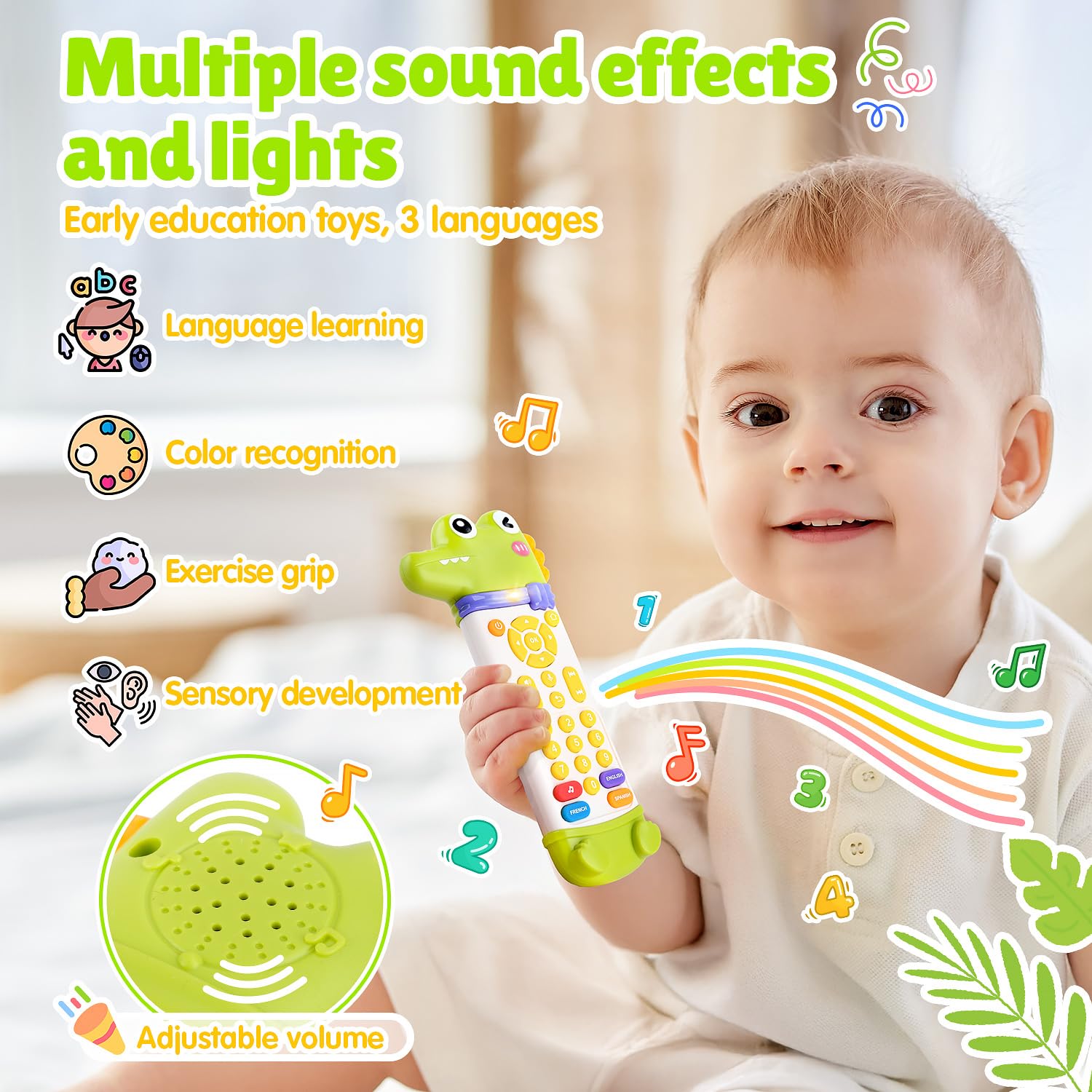 WeeHomm baby remote teether lights and sounds in action engage early senses