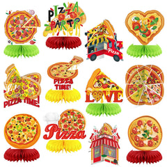 Weekgrat pizza honeycomb centerpiece ready for vibrant party table decor.