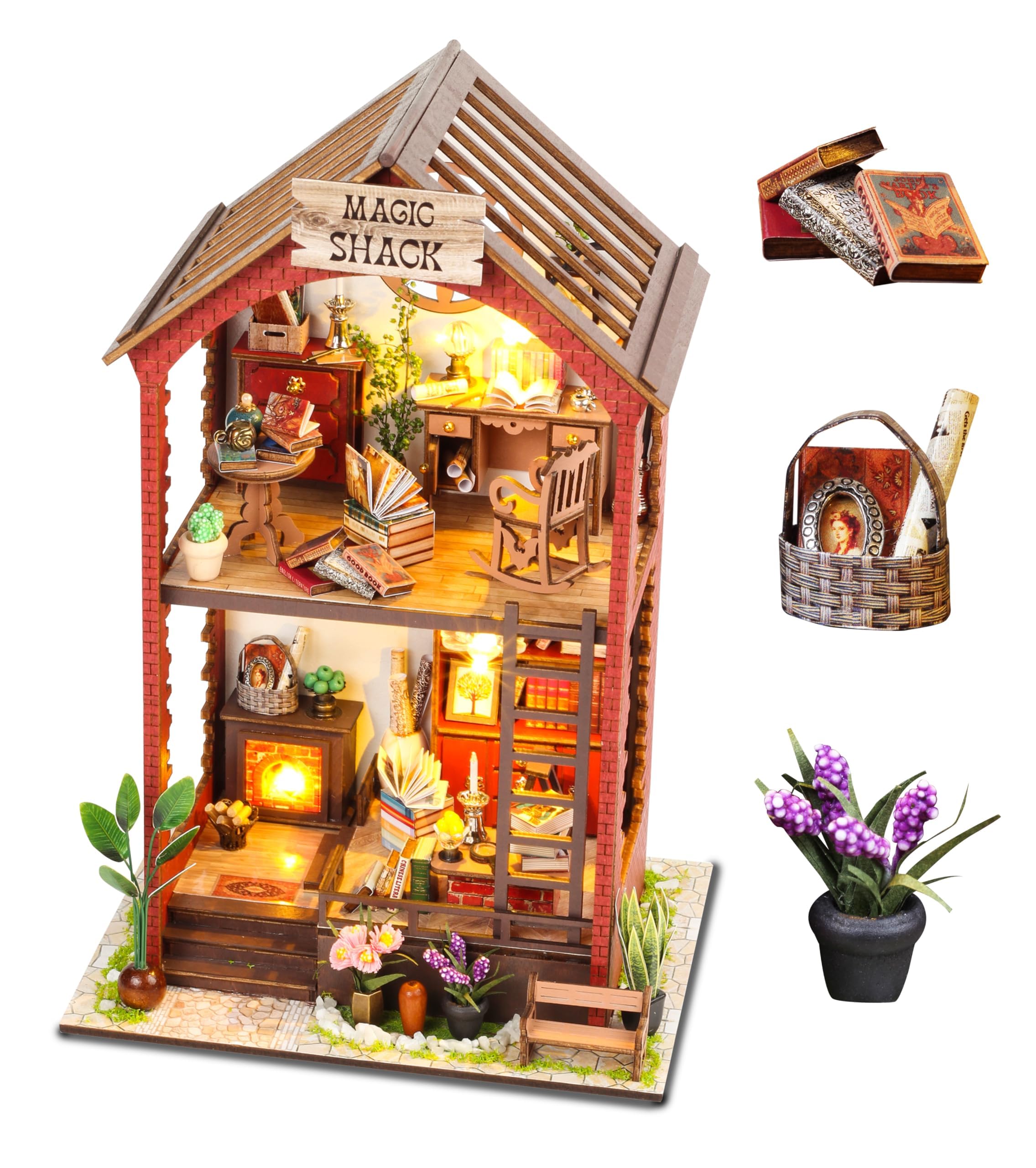 Wefaouse book nook kit with light, open parts ready for assembly and display