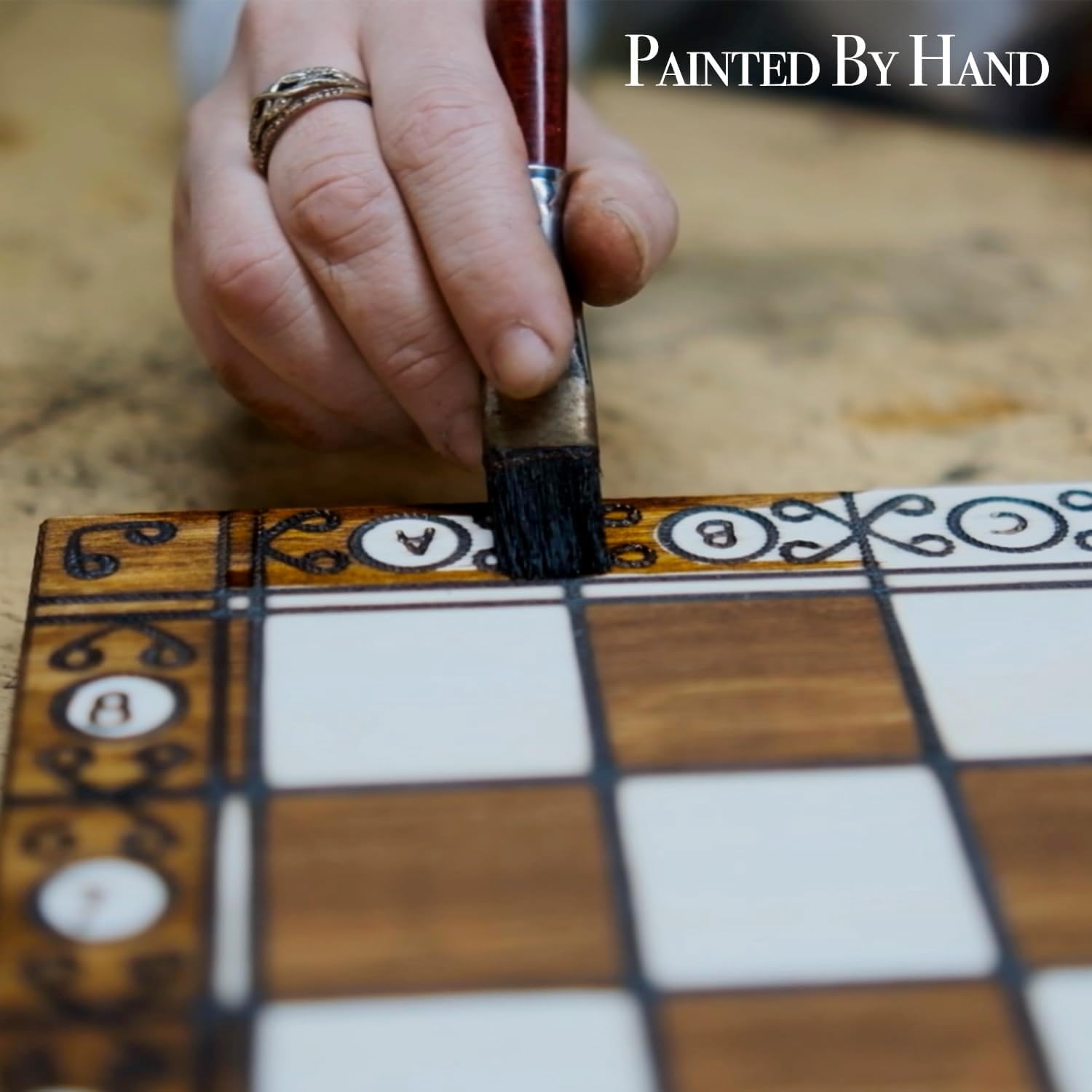 Wegiel Imperator premium wooden chess set on a home display.