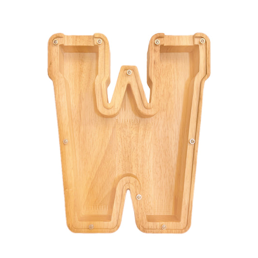 WeiDu77 alphabet piggy bank A-Z front view highlights durable wooden craftsmanship