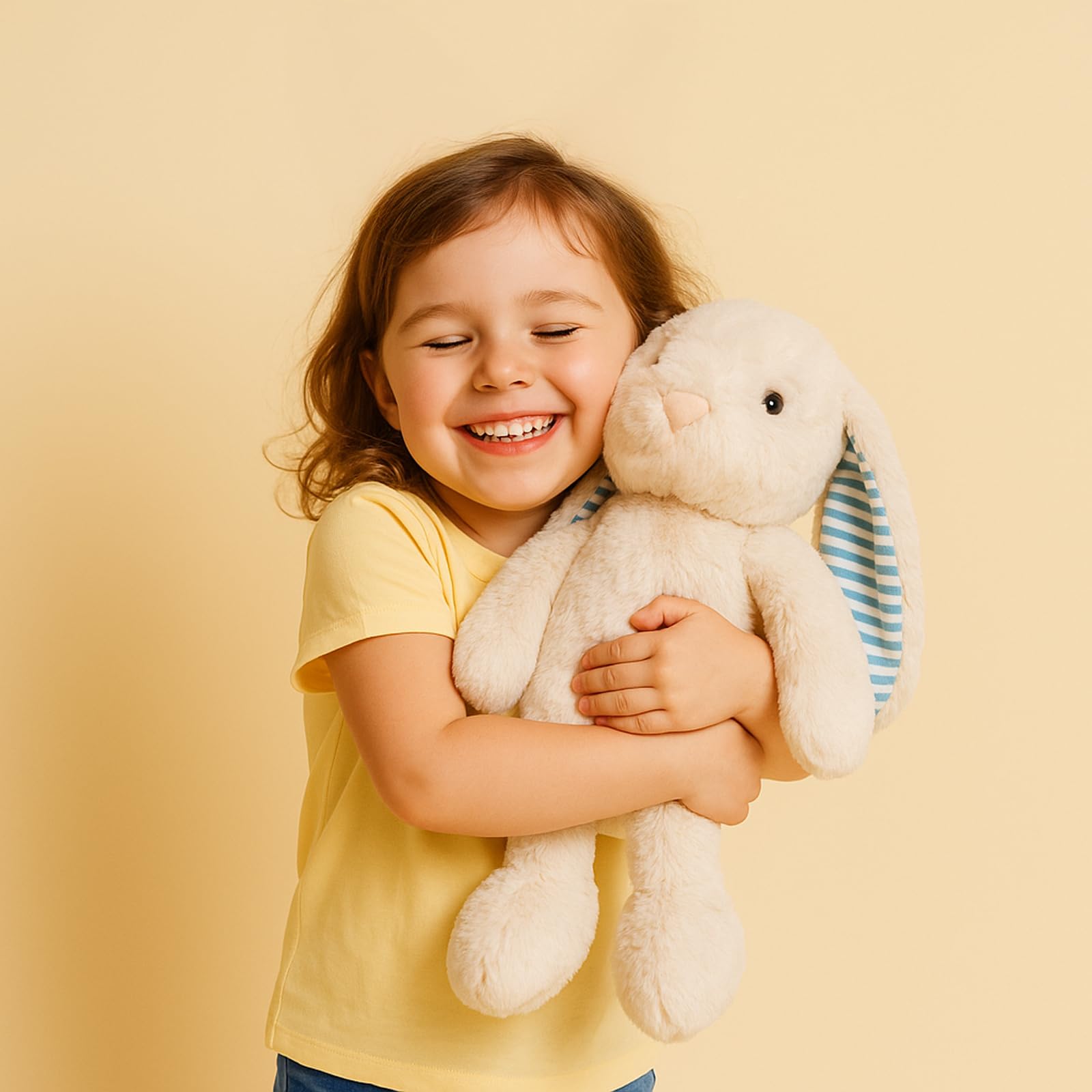 WEIGEDU beige cream bunny plush easy-care cleaning options.