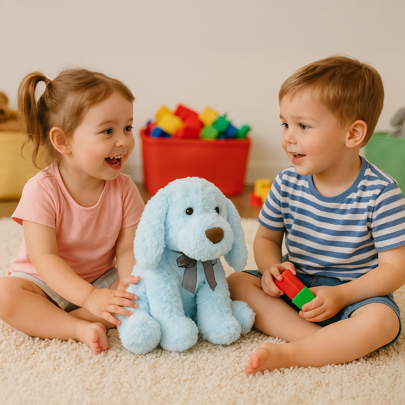 WEIGEDU blue goldendoodle plush side view shows soft, huggable fur