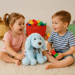 WEIGEDU blue goldendoodle plush side view shows soft, huggable fur