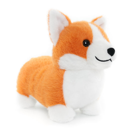 WEIGEDU Corgi plush toy face close-up, realistic charm for cuddling.