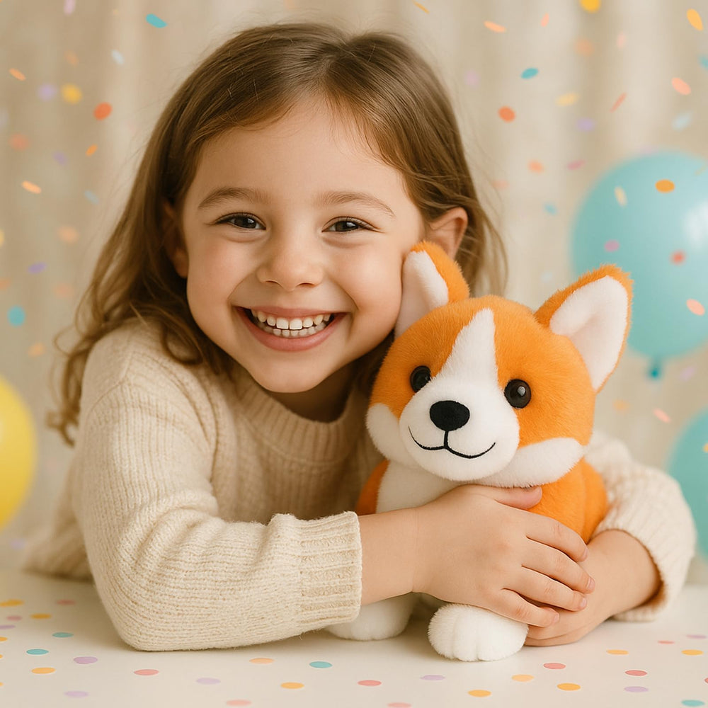 WEIGEDU Corgi plush toy soft fur texture for cozy hugs.